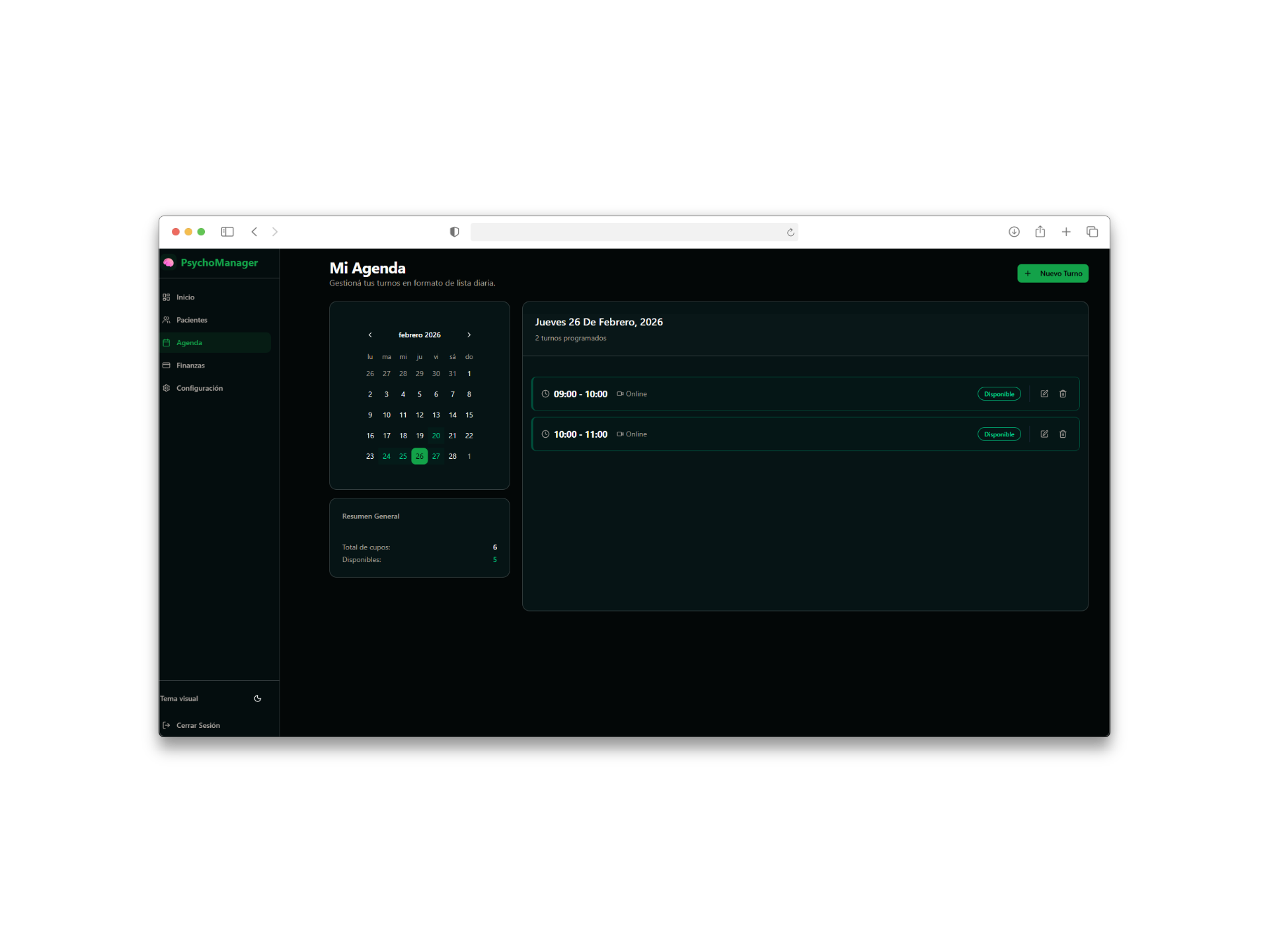 Dashboard de la Plataforma Therapio